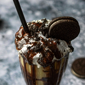 coffee and donut milkshake with donut on top