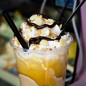 birthday milkshake with chocolate drizzle