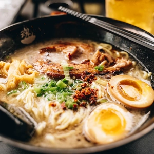 pork shoyu ramenh bowl with boiled egg